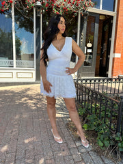 Maribel White Lace V-Neck Mini Dress