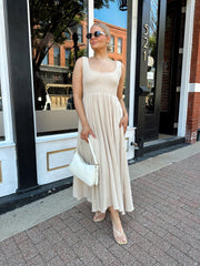 Megan Tan Smocked Midi Dress