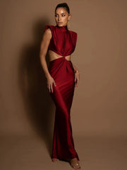 Hollow Out Turtleneck Sexy Maxi Dress For Women Fashion Solid Sleeveless Bodycon Tank Dresses Femme Club Party Dress