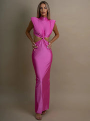 Hollow Out Turtleneck Sexy Maxi Dress For Women Fashion Solid Sleeveless Bodycon Tank Dresses Femme Club Party Dress