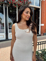 Nat Nude Ribbed Knit Shell Embellished Maxi Dress