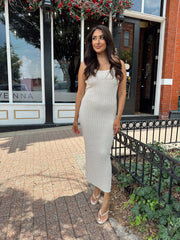 Nat Nude Ribbed Knit Shell Embellished Maxi Dress