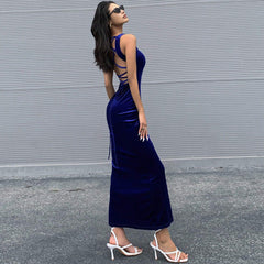 Women Clothing Autumn Winter Waisted Slim Fit Package Hip Sexy Backless Fishtail Dress Party Dress