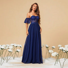 Autumn Tube Top Trendy Elegance Prom Evening Dress Party Dress Solid Color Long Women