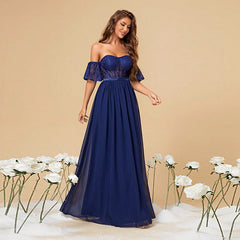 Autumn Tube Top Trendy Elegance Prom Evening Dress Party Dress Solid Color Long Women
