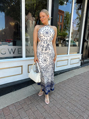 Paisley Navy Printed Halter Maxi Dress