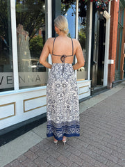 Paisley Navy Printed Halter Maxi Dress