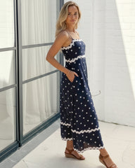 Priah Navy Spot Dress | Women's Polka Dot Midi Dress