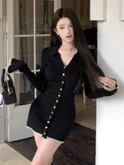 Elegant Knitted Mini Dresses for Women V-neck Flare Sleeve Bodycon Slim Party Dress Korean Fashion New Short Vestidos Mujer