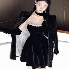 French Vintage Strapless Mini Dresses Women Lace Patchwork A-line Evening Party Dress Korean Fashion Y2K Mini Vestidos Mujer