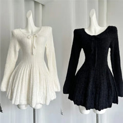 Sexy Solid Autumn Winter Elegant Knitted Dresses for Woman Y2K Harajuku Slim Sweater Dress New Korean Chic Mini Party Dress