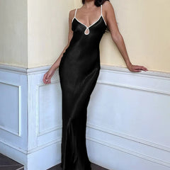 Sexy Dress Women y2k Clothes Contrast Color V Neck Spaghetti Strap Sleeveless Bodycon Long Dress Evening Party Dresses