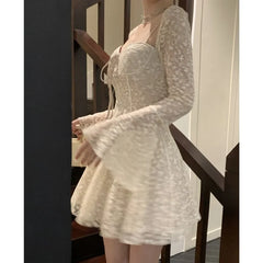Sexy Lace Mini Dresses for Women Flare Sleeve Square Collar Corset Slim A-line Wedding Birthday Party Dress Y2K Prom Vestidos