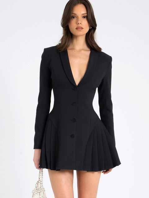 V-Neck Sexy Suit Mini Dress Female Patchwork Cardigan Fashion Commute Clothes Slim High Waist Elegant Party Dress Women’s