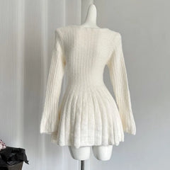 Sexy Solid Autumn Winter Elegant Knitted Dresses for Woman Y2K Harajuku Slim Sweater Dress New Korean Chic Mini Party Dress