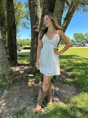 Flora White Lace Trim Mini Dress