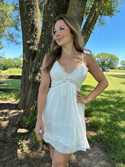 Flora White Lace Trim Mini Dress