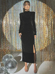 Black Sequin Slim Maxi Dress Women’s Sexy High Waist Party Dress Clothes Solid Shiny Commute Gown Autumn Female Long Dress