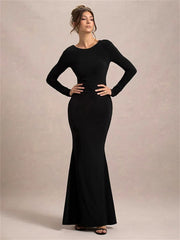 Black Tee Bow Backless Long Dress Women’s Fashion High Waist Luxury Elegant Party Dress Gown Female Autumn Maxi Dress