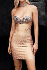 Metallic Glitter Strapless Bodycon Party Dress