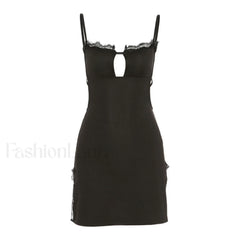Alluring Eyelash Lace Trim Split Club Mini Dress