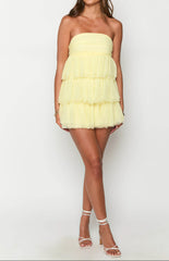 Honora Yellow Mini Party Dress