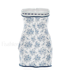Floral Lace Trim Tie Front Strapless Mini Dress - Blue