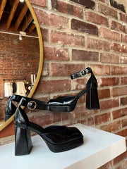 Hollis Black Patent Square Toe Platform Heel
