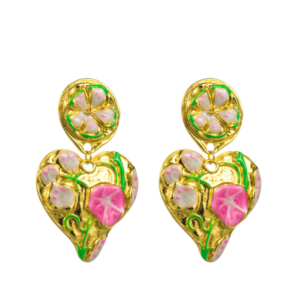 Heart Shaped Flower Clip Earrings
