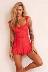 Kenna Ruffle Playsuit - Red