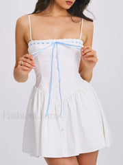 Malia Drop Waist Corset Graceful Lace Up Back Mini Dress