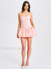 Oletta Pink Corset Strapless Graceful Bubble Hem Mini Dress