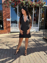 Onyx Black Halter Blazer Mini Dress