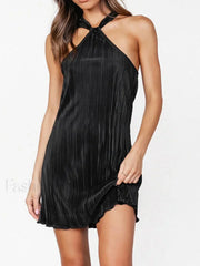 Plisse Halter Graceful Mini Dress
