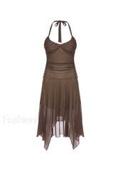 Ruched Asymmetric Halter Mini Dress