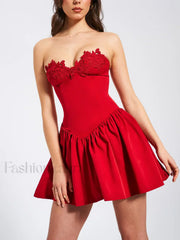 Sacha Red Lace Drop Graceful Waist Corset Puffy Mini Dress