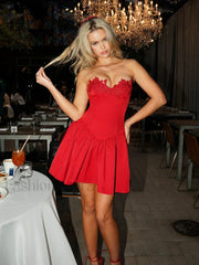 Sacha Red Lace Drop Graceful Waist Corset Puffy Mini Dress