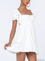 Short Puff Sleeve Square Neck Mini Dress