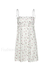 Tie Strap Frill Trim Floral Mini Dress