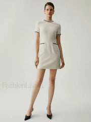 Tweed Contrast Trim Trendy Pocket Mini Dress
