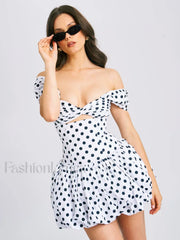 Umika Polka Dots Charming Bubble Hem Mini Dress