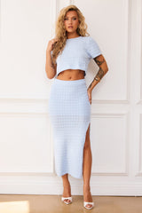 Waves Of Wonder Knit Midi Skirt - Pale Blue